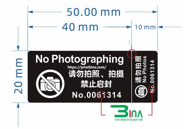 Tem dán camera điện thoại, tem void open bảo mật - Printbina